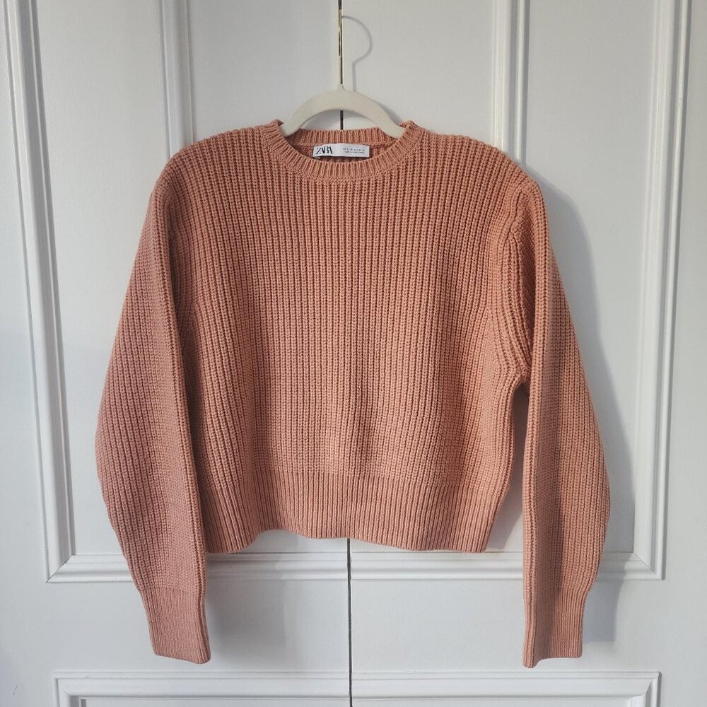 Zara Chunky Ribbed Knit Sweater in Peachy Orange | Size S